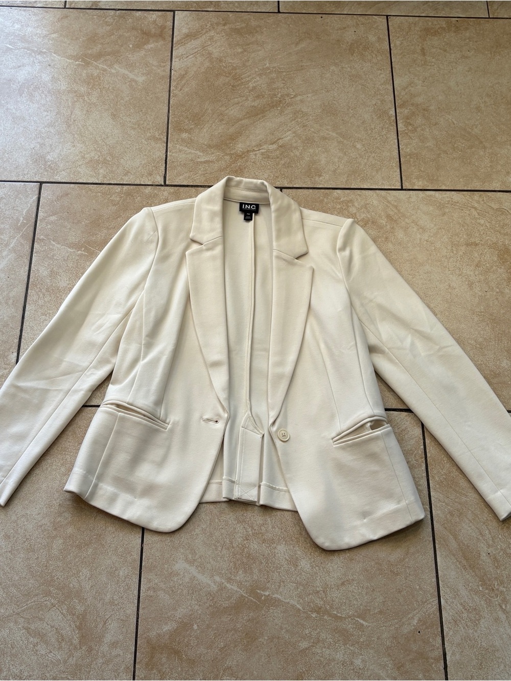 INC International Concepts Cream Notch Lapel Blazer